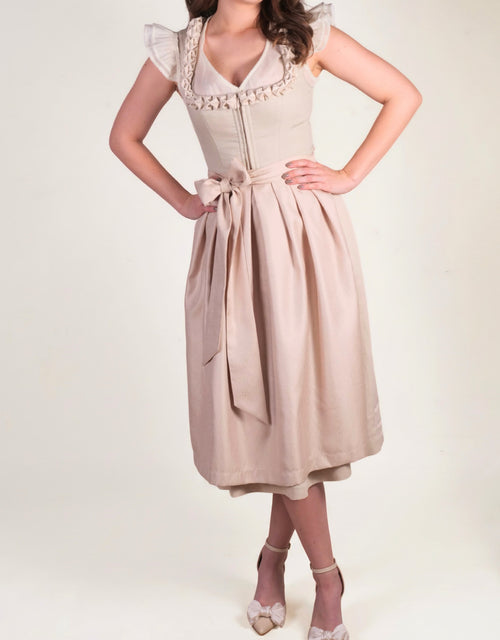 Dirndl Soft Pearl in Beige mit Samt-Rüschchen, Vorderansicht